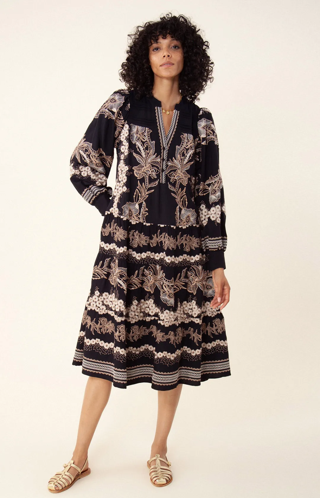 Janina Embroidered Midi Dress
