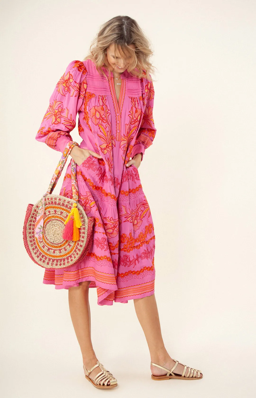 Janina Embroidered Midi Dress