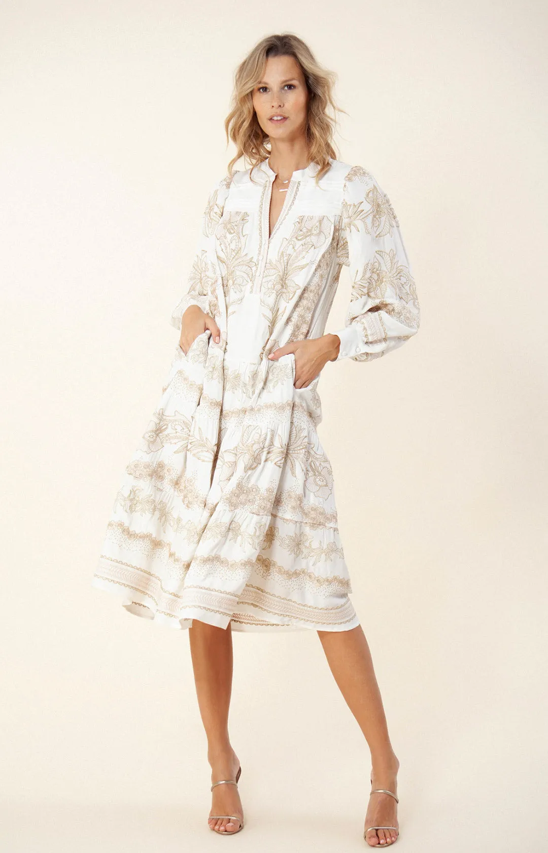Janina Embroidered Midi Dress