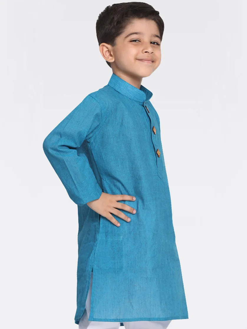 Jashvi Boys Aqua Blue Handloom Pure Cotton Kurta