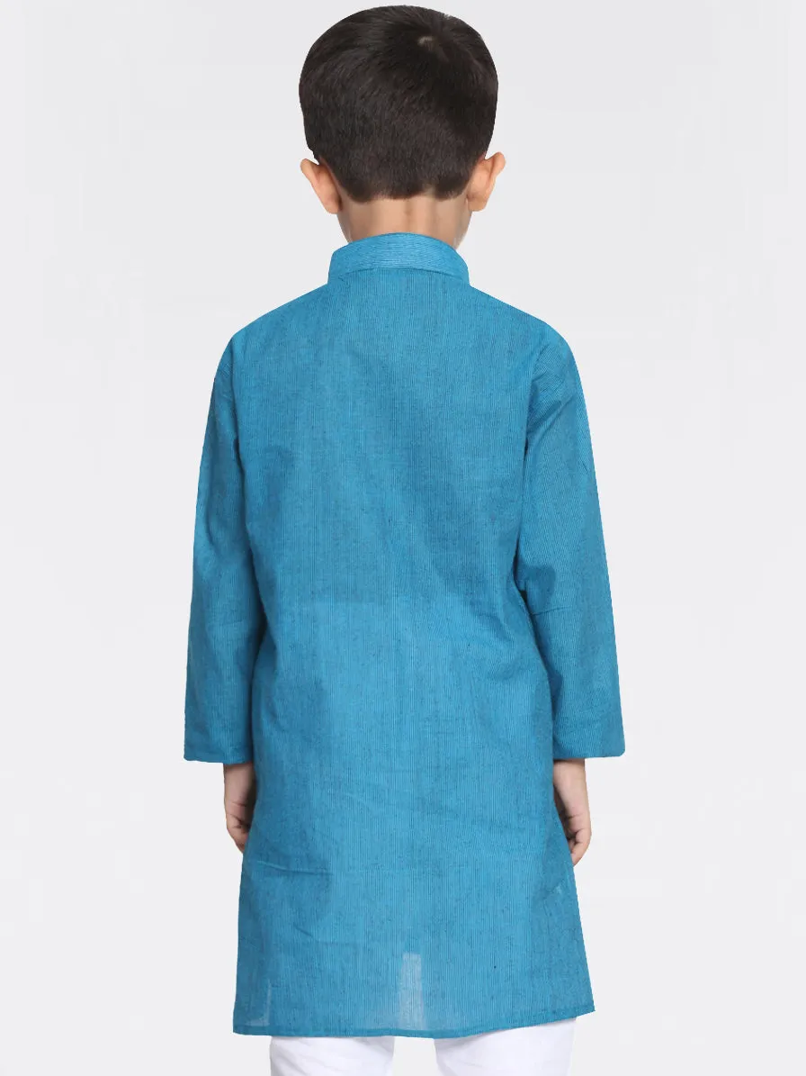 Jashvi Boys Aqua Blue Handloom Pure Cotton Kurta