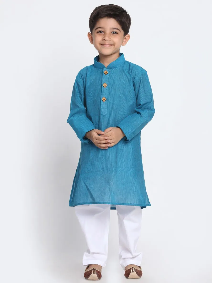 Jashvi Boys Aqua Blue Handloom Pure Cotton Kurta