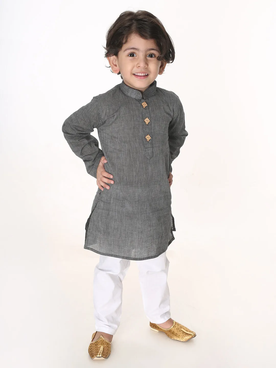 Jashvi Boys Black Pure Cotton Kurta