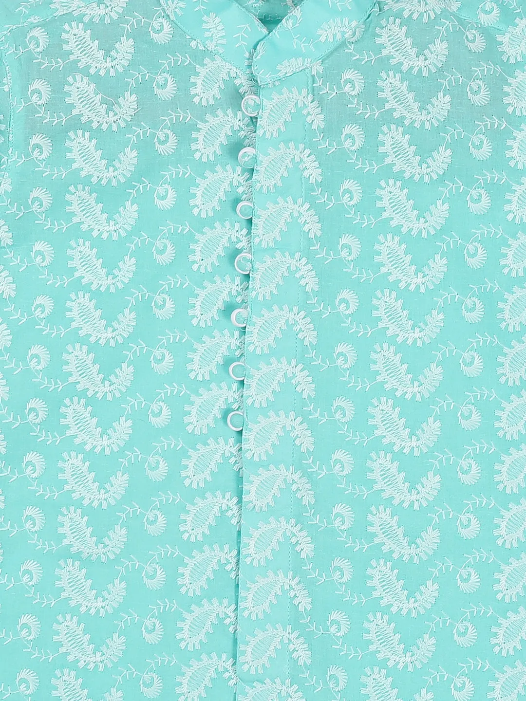 Jashvi Boy's Green Chikankari Pure Cotton Kurta