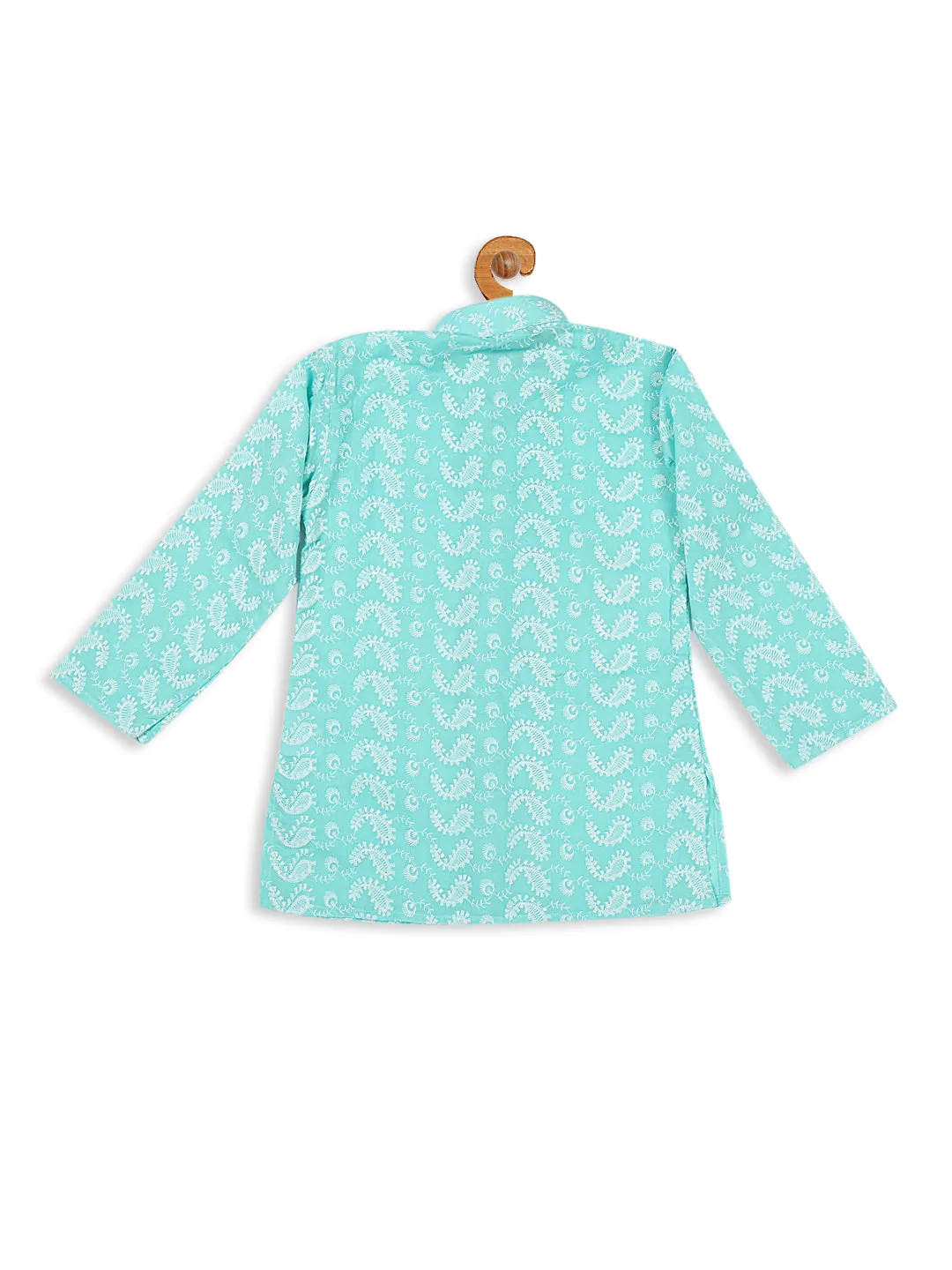 Jashvi Boy's Green Chikankari Pure Cotton Kurta