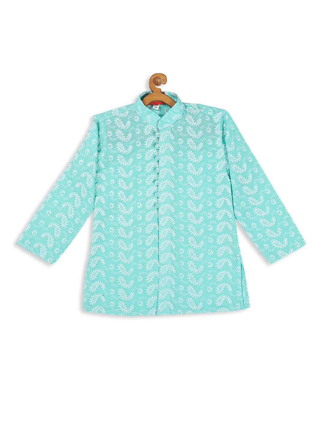 Jashvi Boy's Green Chikankari Pure Cotton Kurta
