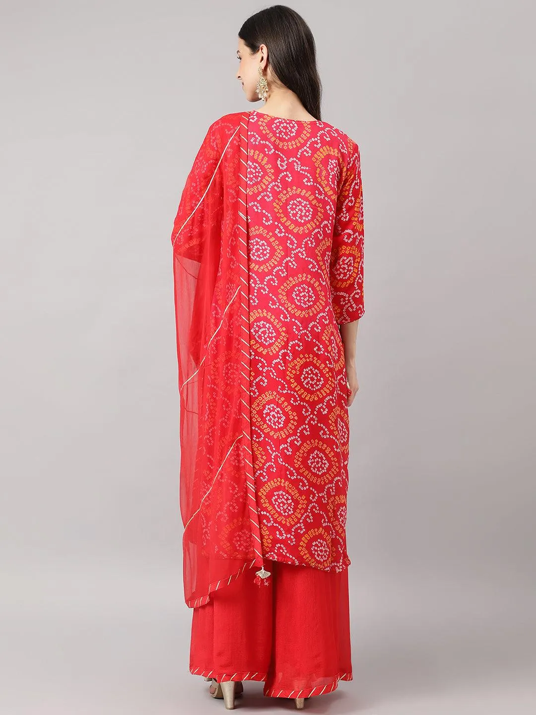 Jashvi Red Chinon Hand embroidery Kurta Sharara with chiffon dupatta