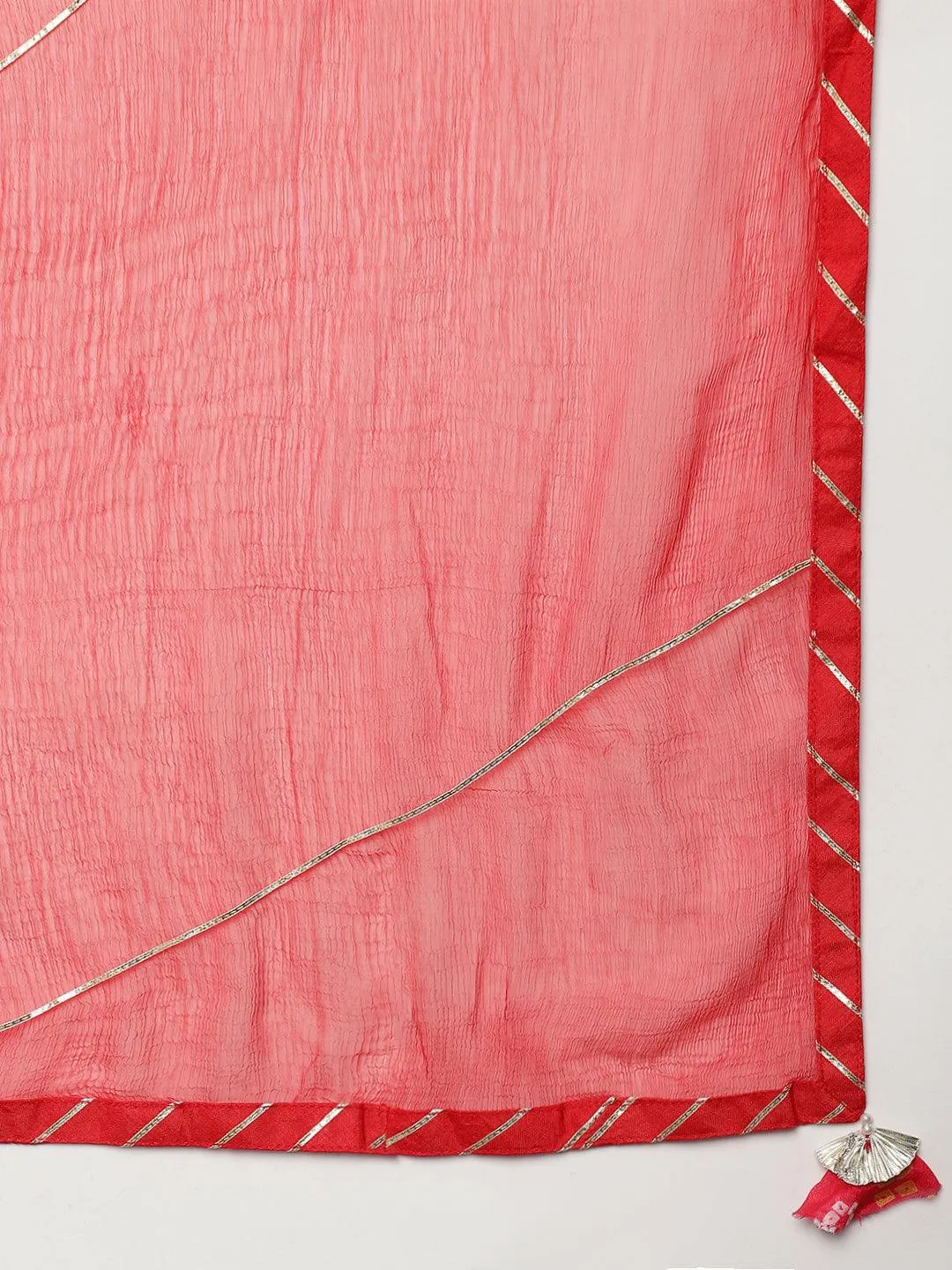 Jashvi Red Chinon Hand embroidery Kurta Sharara with chiffon dupatta