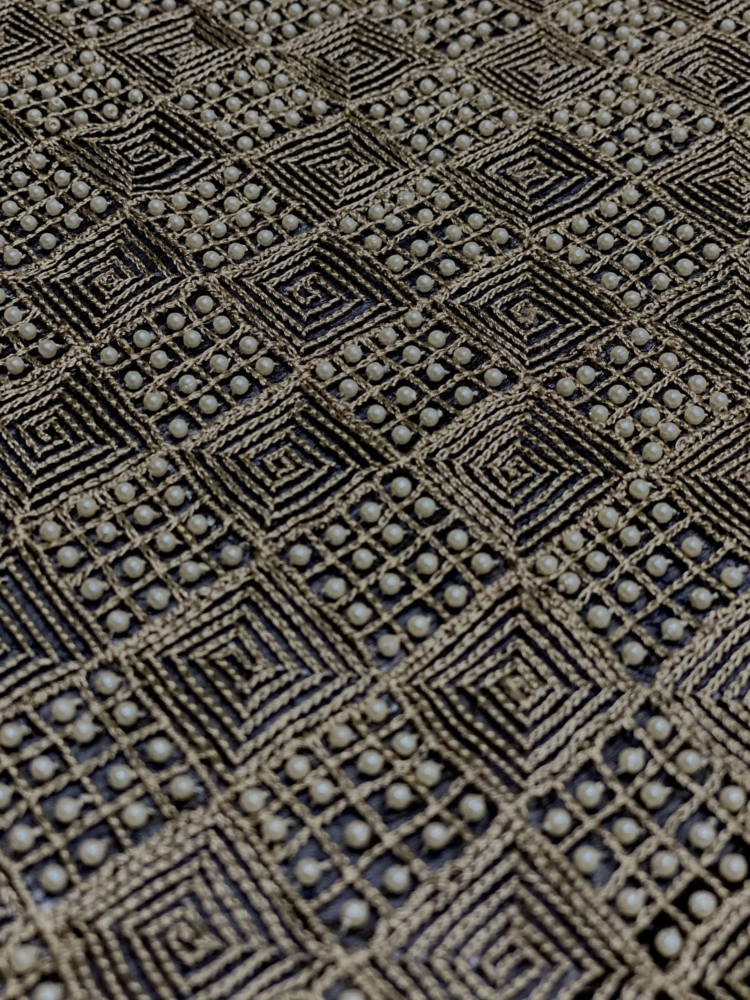 Khaki White Sequin & Beads On Silk Chiffon JEC-082 Fabric