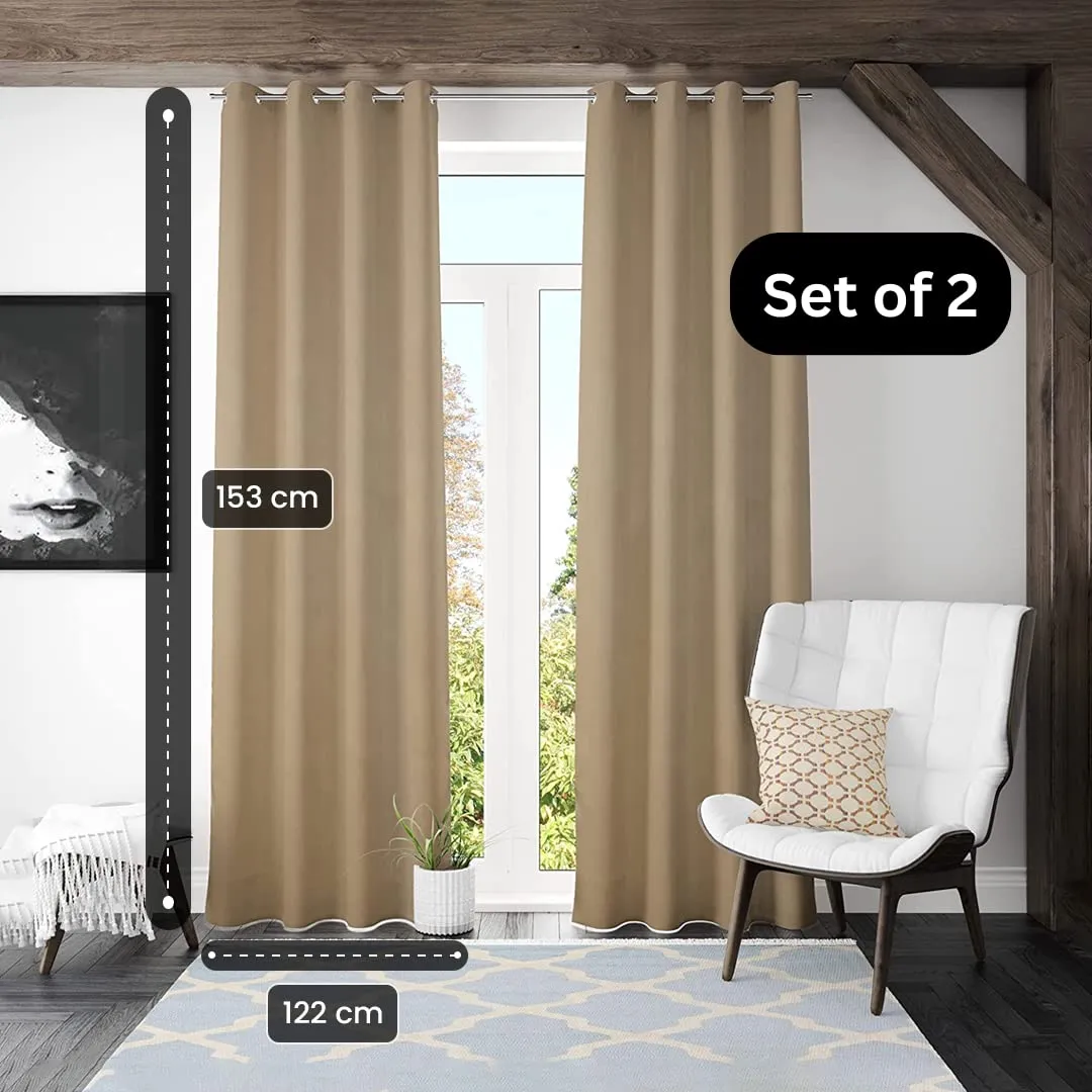 Kuber Industries Set of 2 100% Darkening Black Out Curtain I 7 Feet Door Curtain I Insulated Heavy Polyester Solid Curtain|Drapes with 8 Eyelet for Home & Office (Light Chocolate)