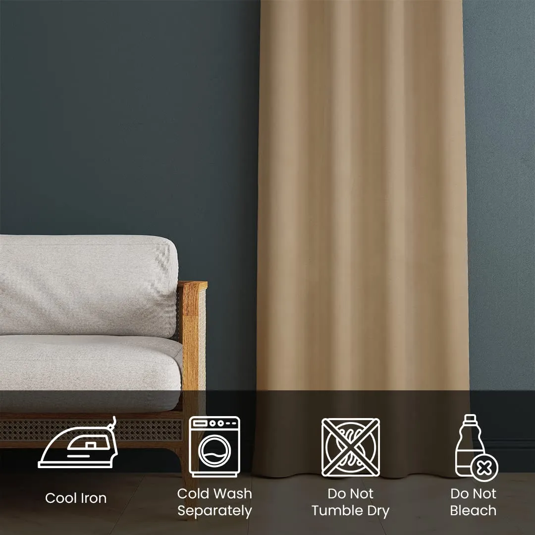 Kuber Industries Set of 2 100% Darkening Black Out Curtain I 7 Feet Door Curtain I Insulated Heavy Polyester Solid Curtain|Drapes with 8 Eyelet for Home & Office (Light Chocolate)