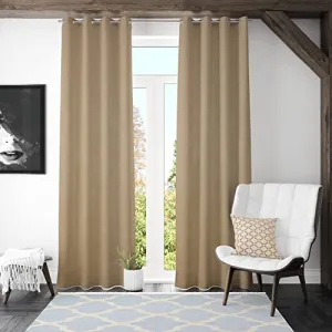 Kuber Industries Set of 2 100% Darkening Black Out Curtain I 7 Feet Door Curtain I Insulated Heavy Polyester Solid Curtain|Drapes with 8 Eyelet for Home & Office (Light Chocolate)