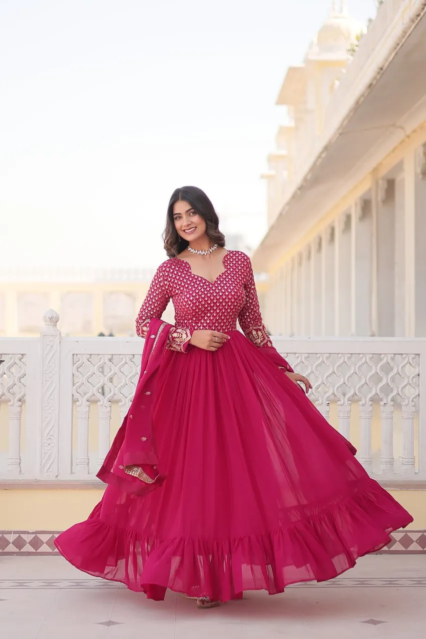 Magenta Faux Blooming Multi Sequin Embroidered Gown with Luxurious Dupatta