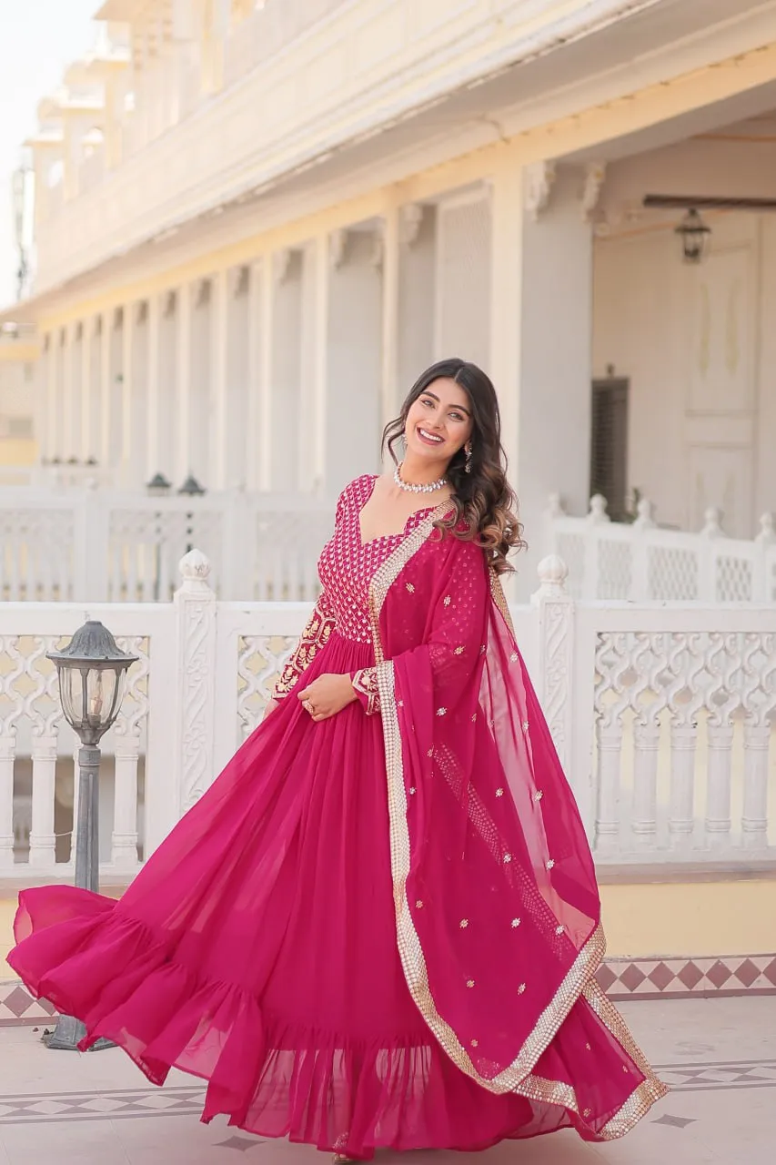 Magenta Faux Blooming Multi Sequin Embroidered Gown with Luxurious Dupatta