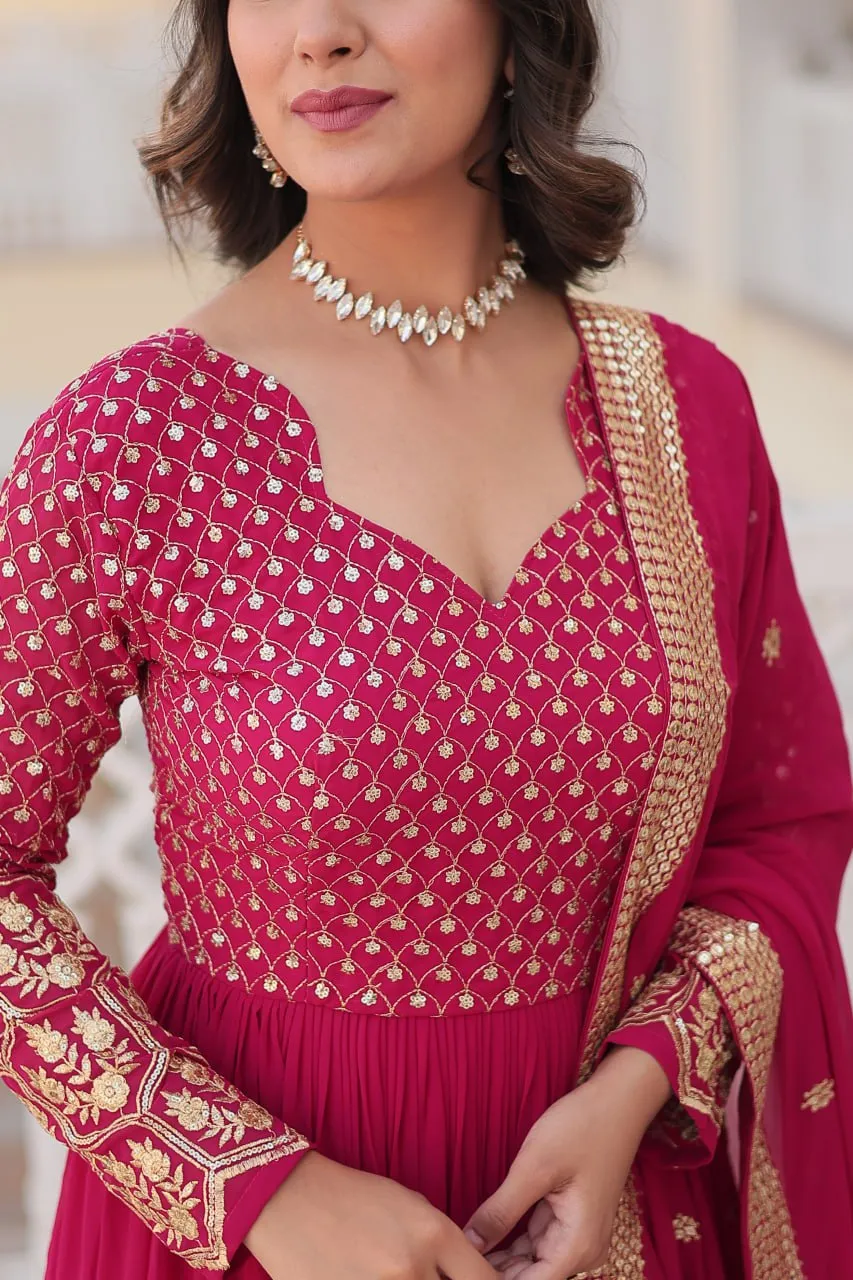Magenta Faux Blooming Multi Sequin Embroidered Gown with Luxurious Dupatta