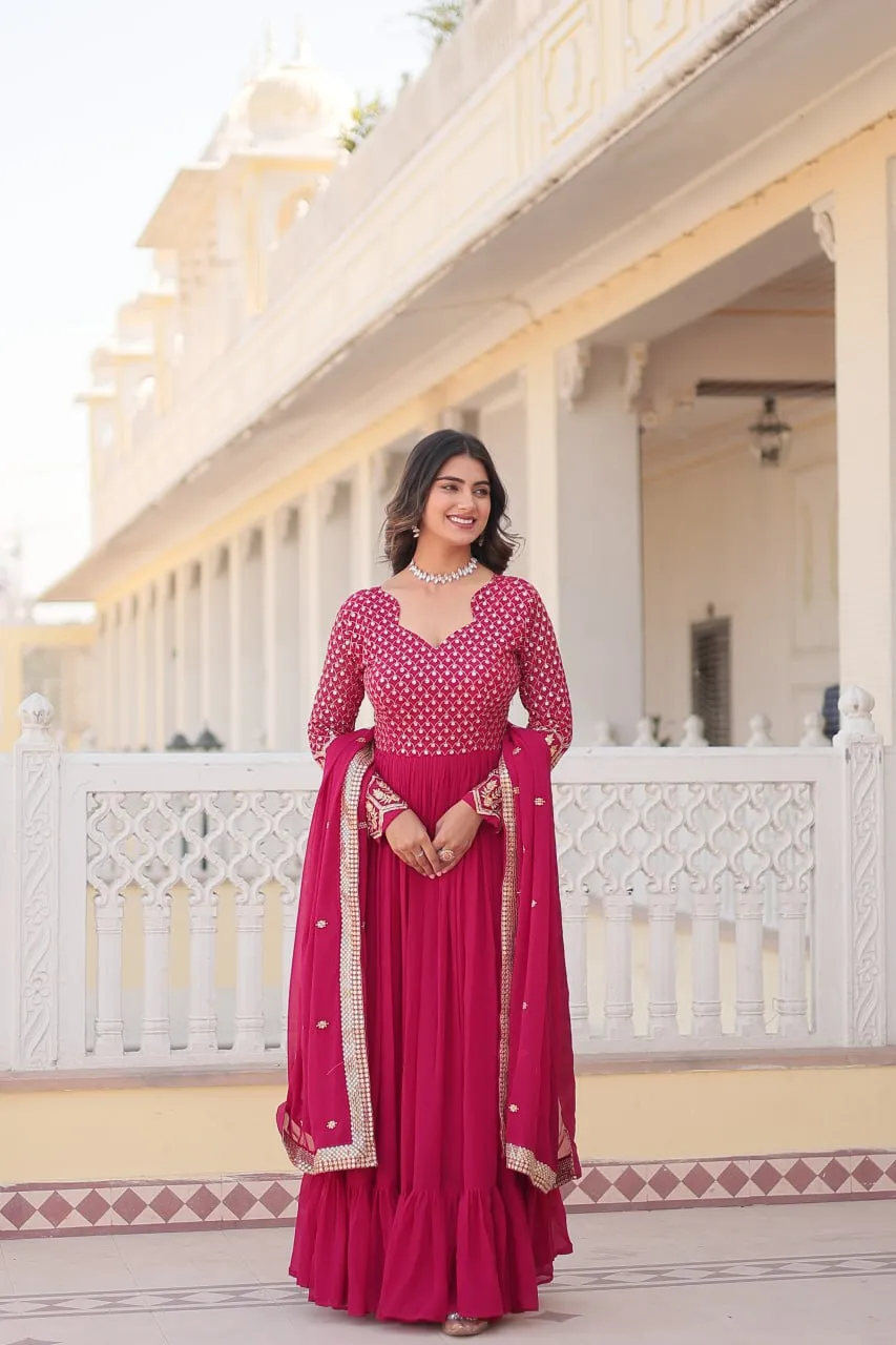 Magenta Faux Blooming Multi Sequin Embroidered Gown with Luxurious Dupatta