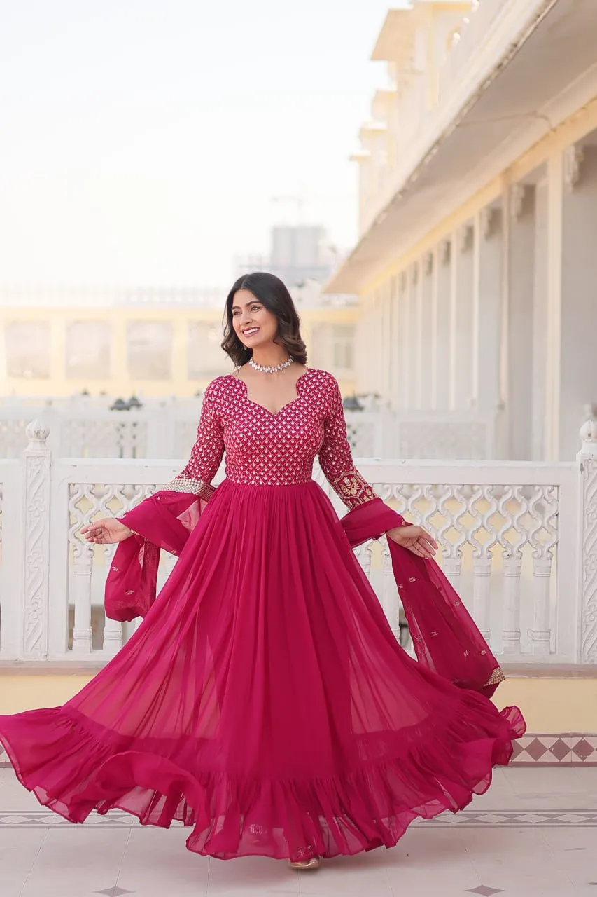 Magenta Faux Blooming Multi Sequin Embroidered Gown with Luxurious Dupatta