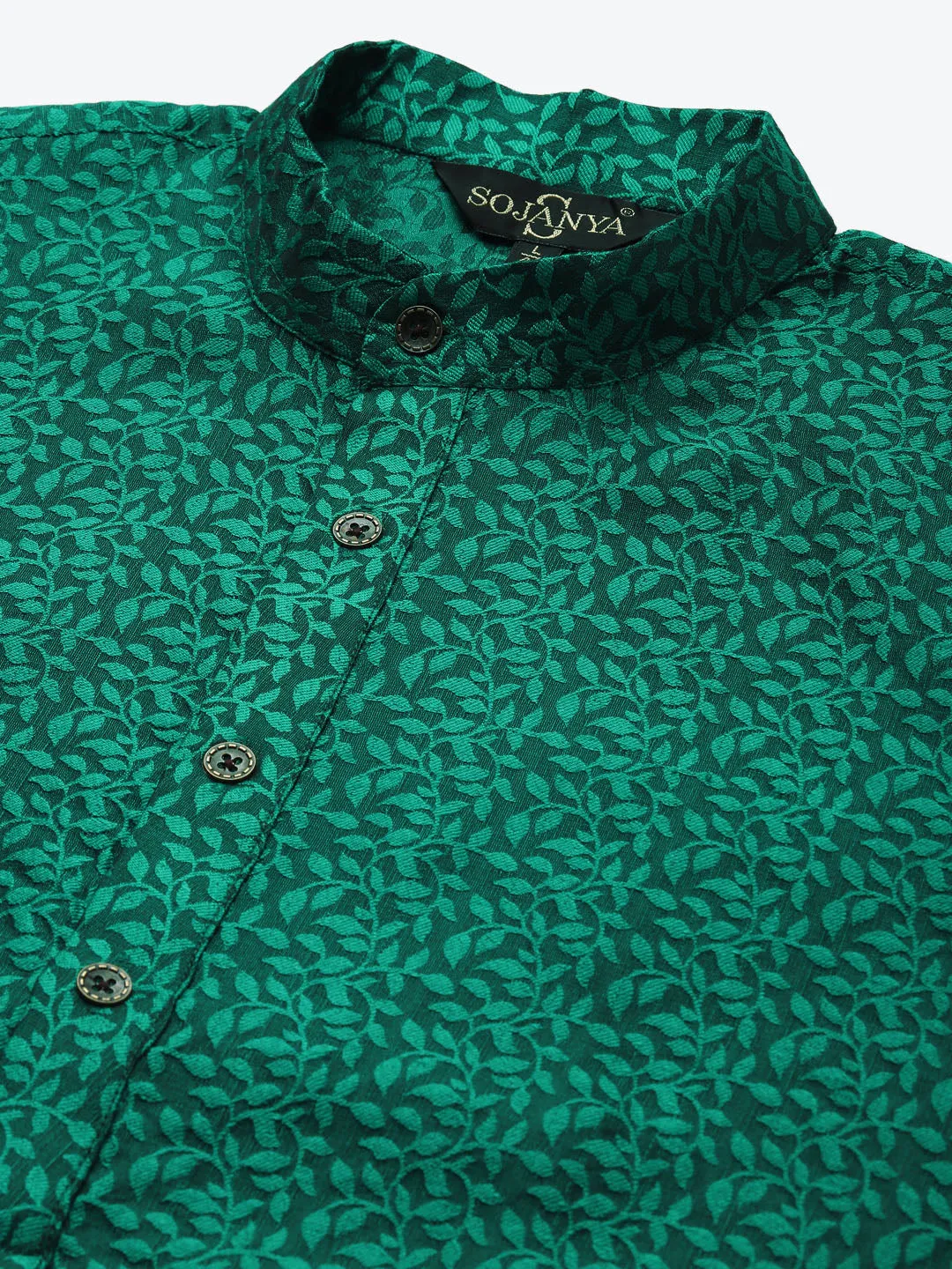 Men's Jacq Silk Dark green Self design Kurta & White Churidar Pyjama Set - Sojanya