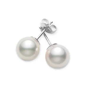 Mikimoto White Gold and AA Akoya 6mm Pearl Stud Earrings