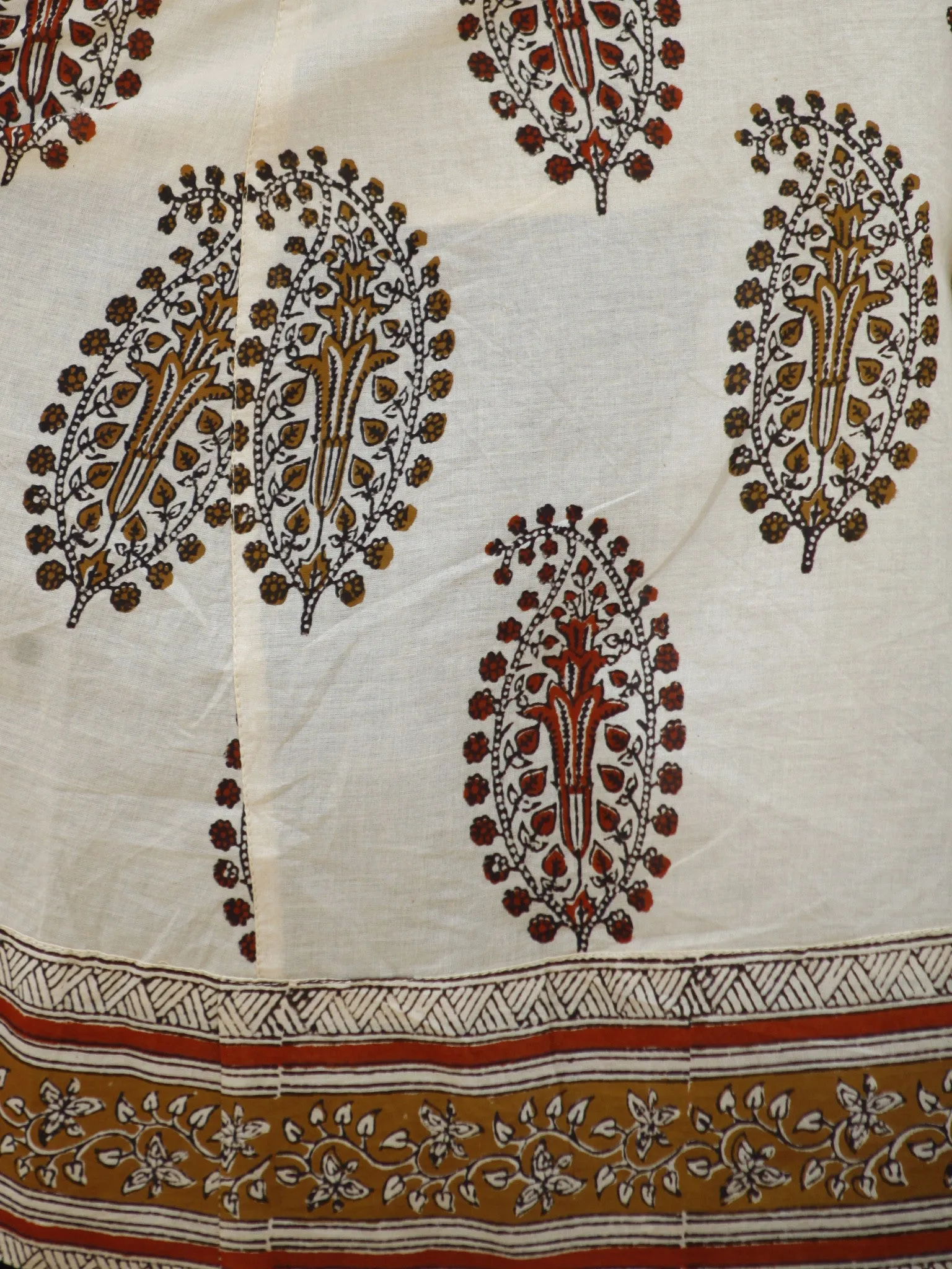 Naaz Beige Brown Maroon Black Hand Block Printed Long Cotton Dress with Tassels - DS02F001