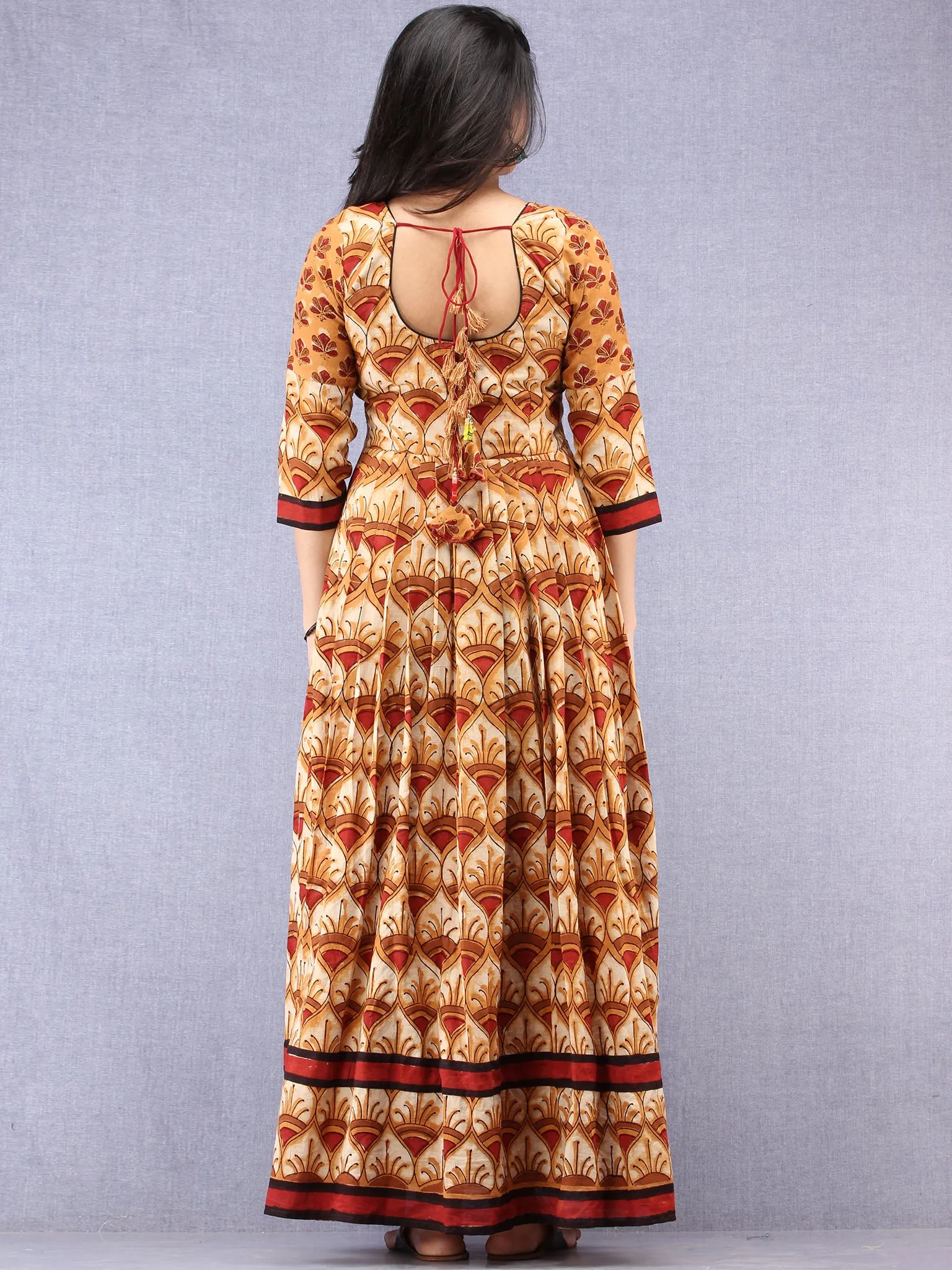 Naaz Mehran - Hand Block Mughal Printed Long Cotton Embroidered Dress - DS101F001