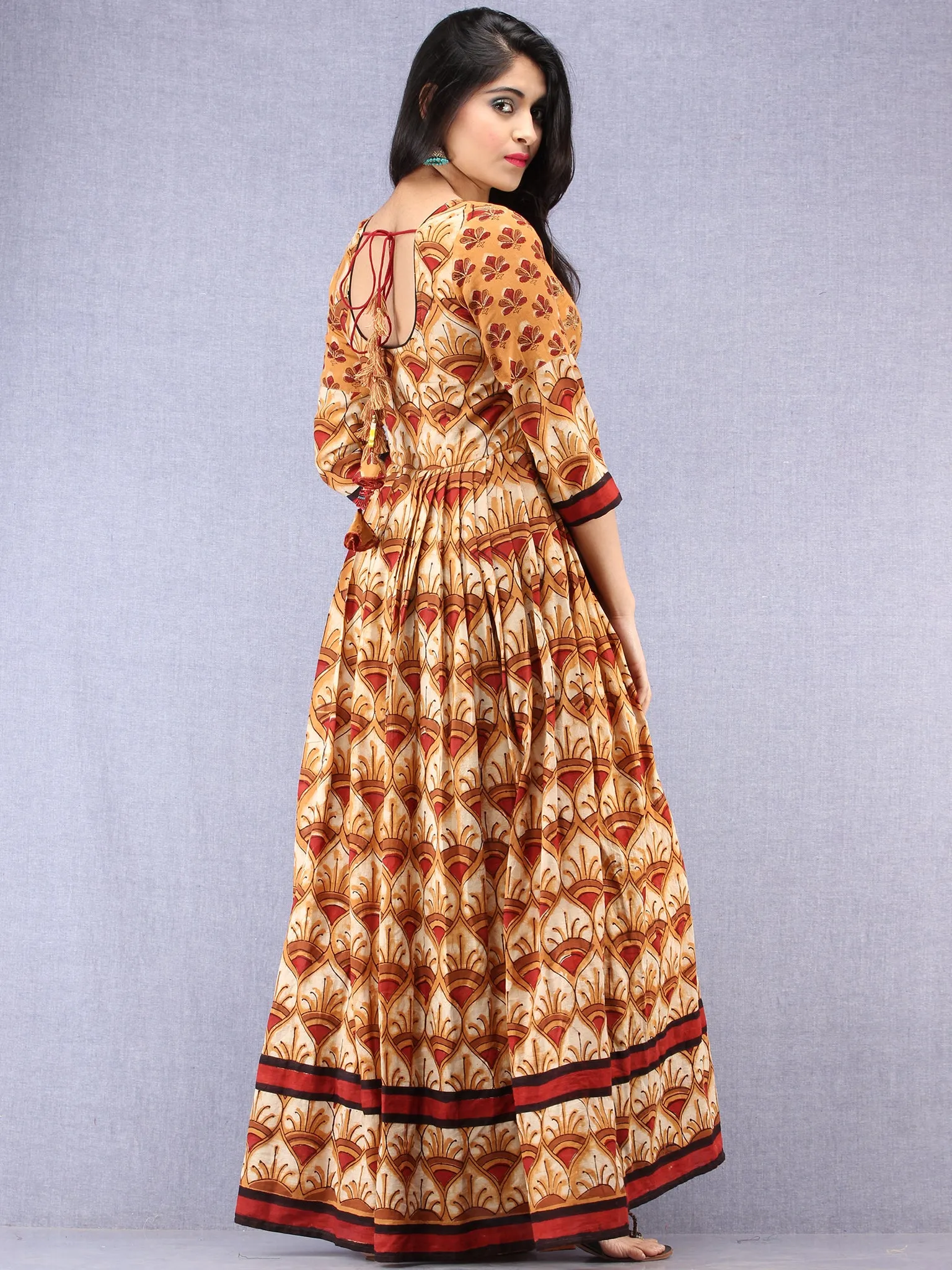 Naaz Mehran - Hand Block Mughal Printed Long Cotton Embroidered Dress - DS101F001
