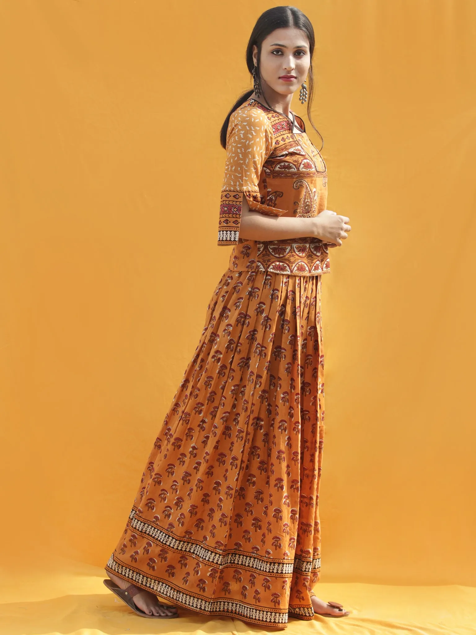 Naaz Midhah - Hand Block Printed Long Top And Skirt Dress - DS83F001