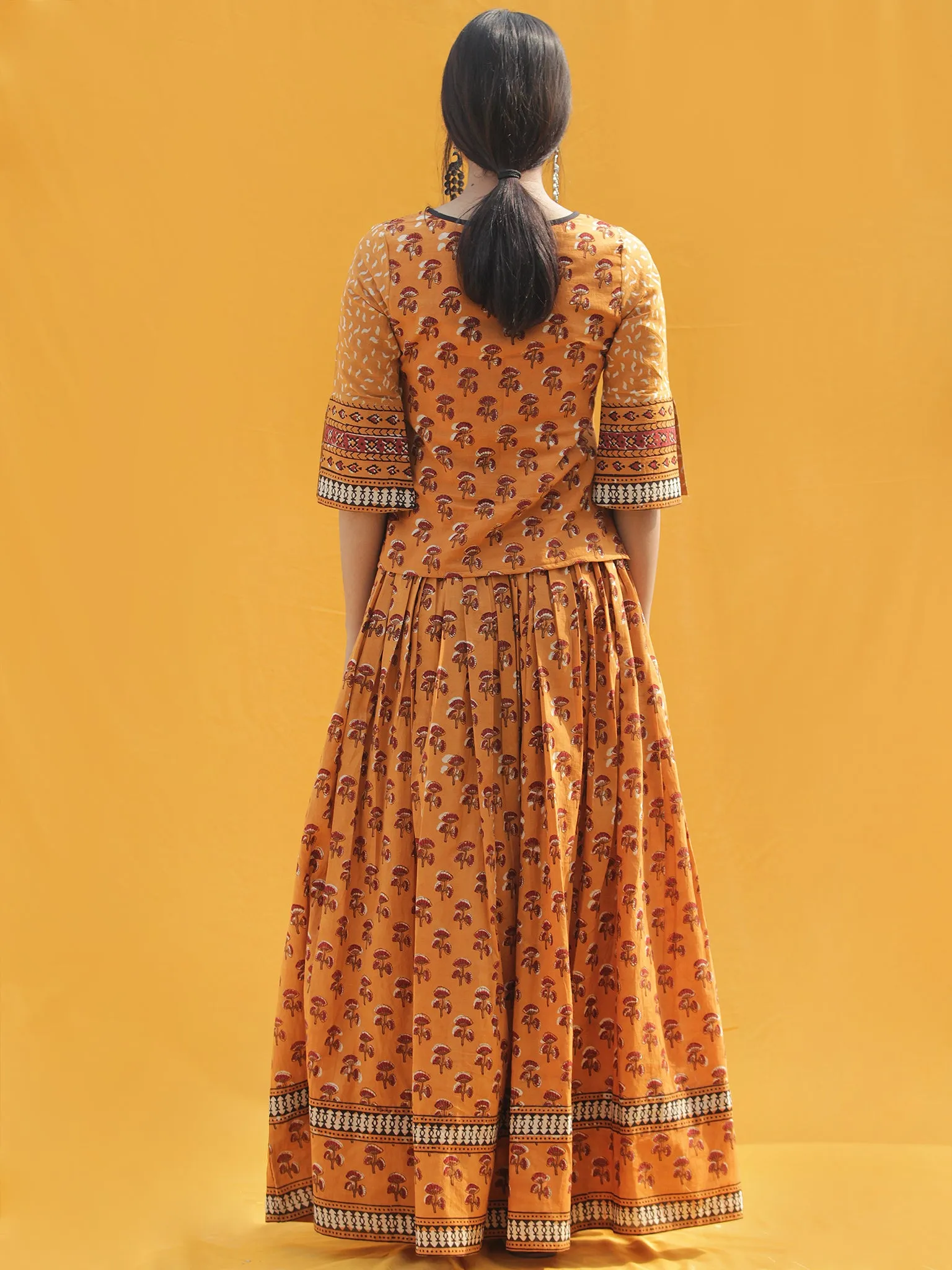 Naaz Midhah - Hand Block Printed Long Top And Skirt Dress - DS83F001