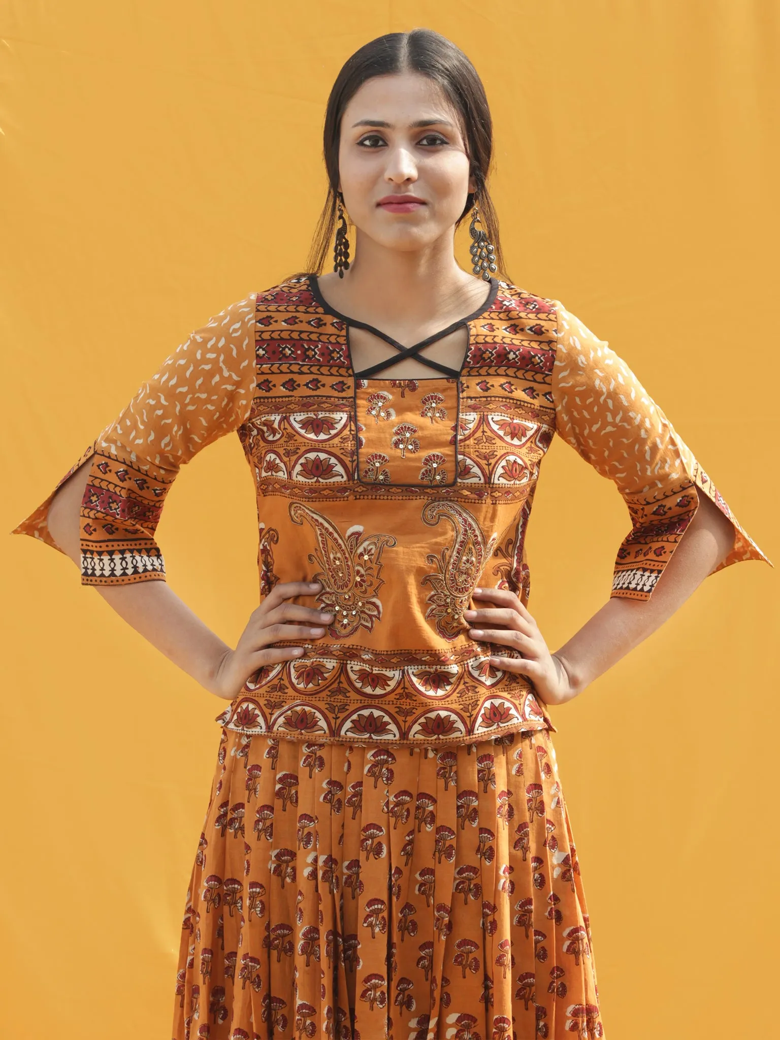 Naaz Midhah - Hand Block Printed Long Top And Skirt Dress - DS83F001