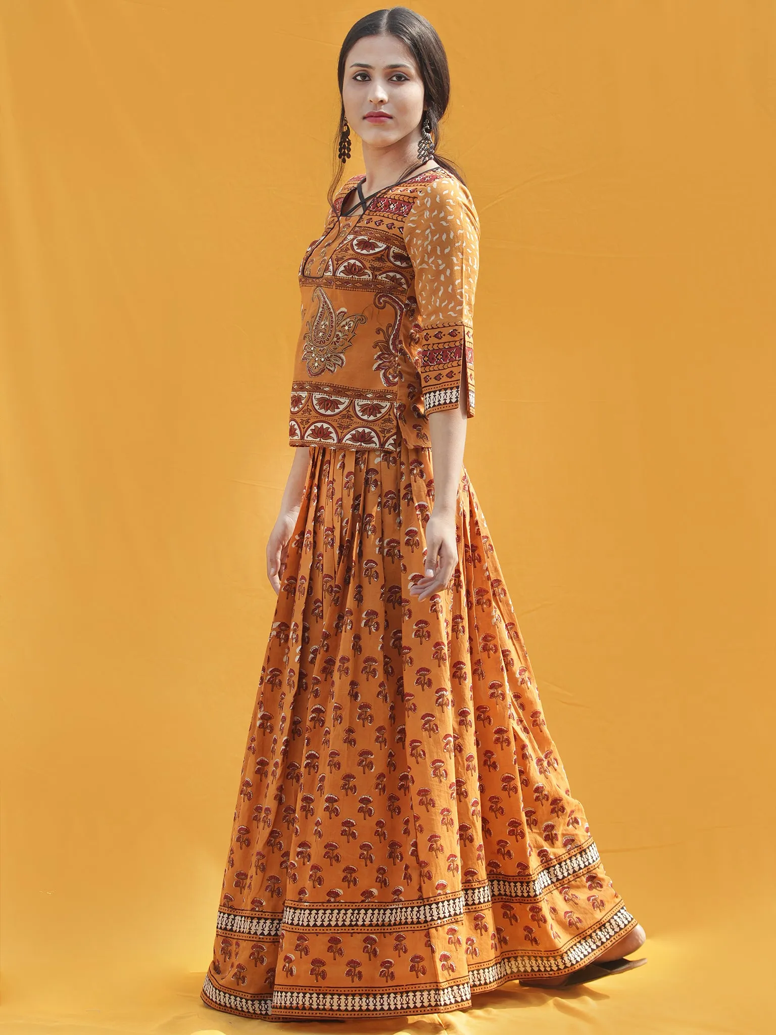 Naaz Midhah - Hand Block Printed Long Top And Skirt Dress - DS83F001