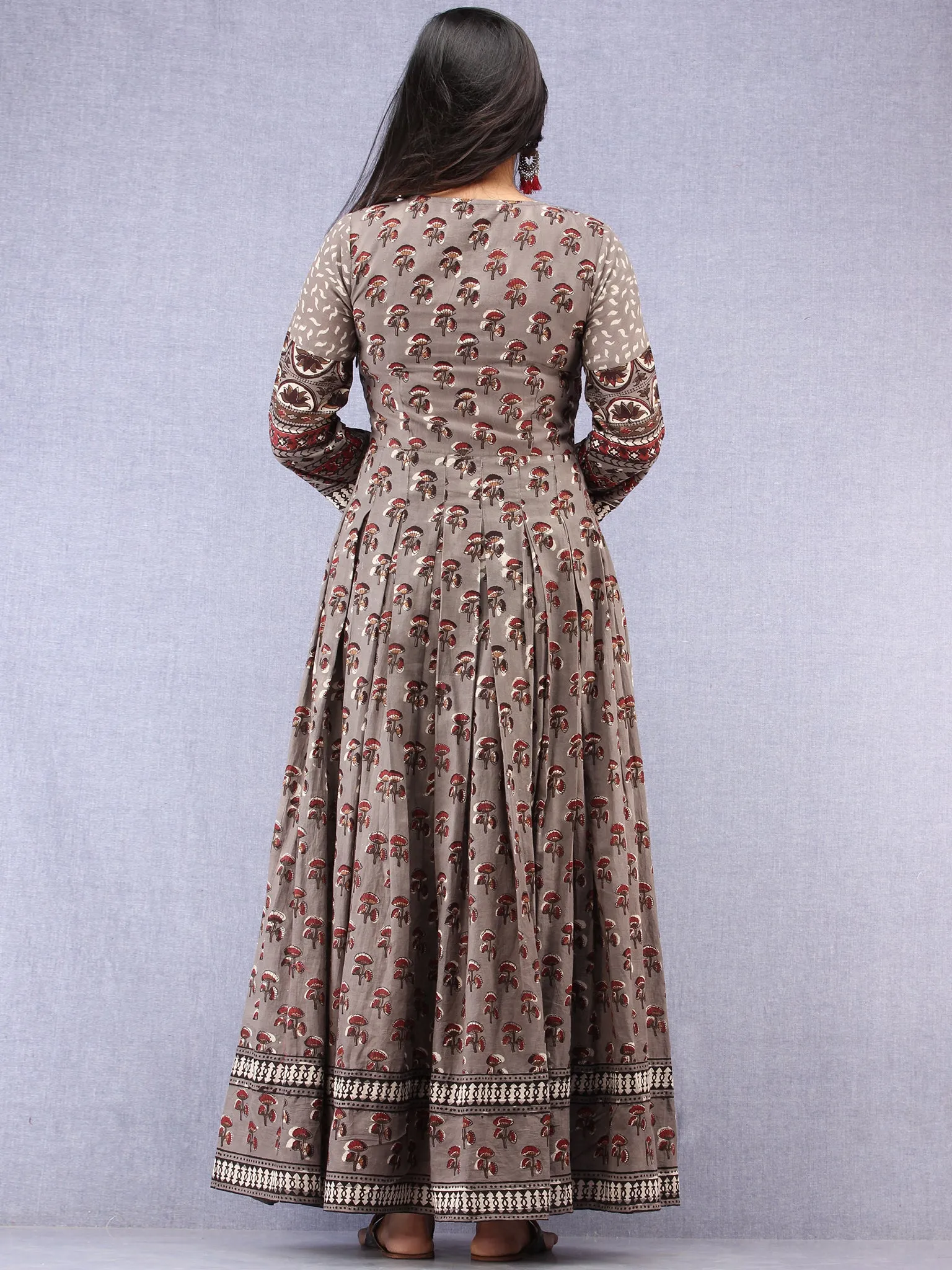 Naaz Shahra - Hand Block Printed Long Cotton Embroidered Angrakha Dress - DS99F001