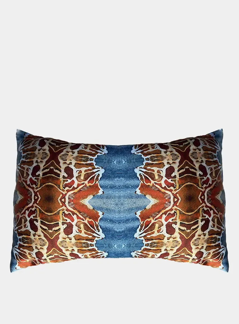 Orange and Blue Silk Pillowcase