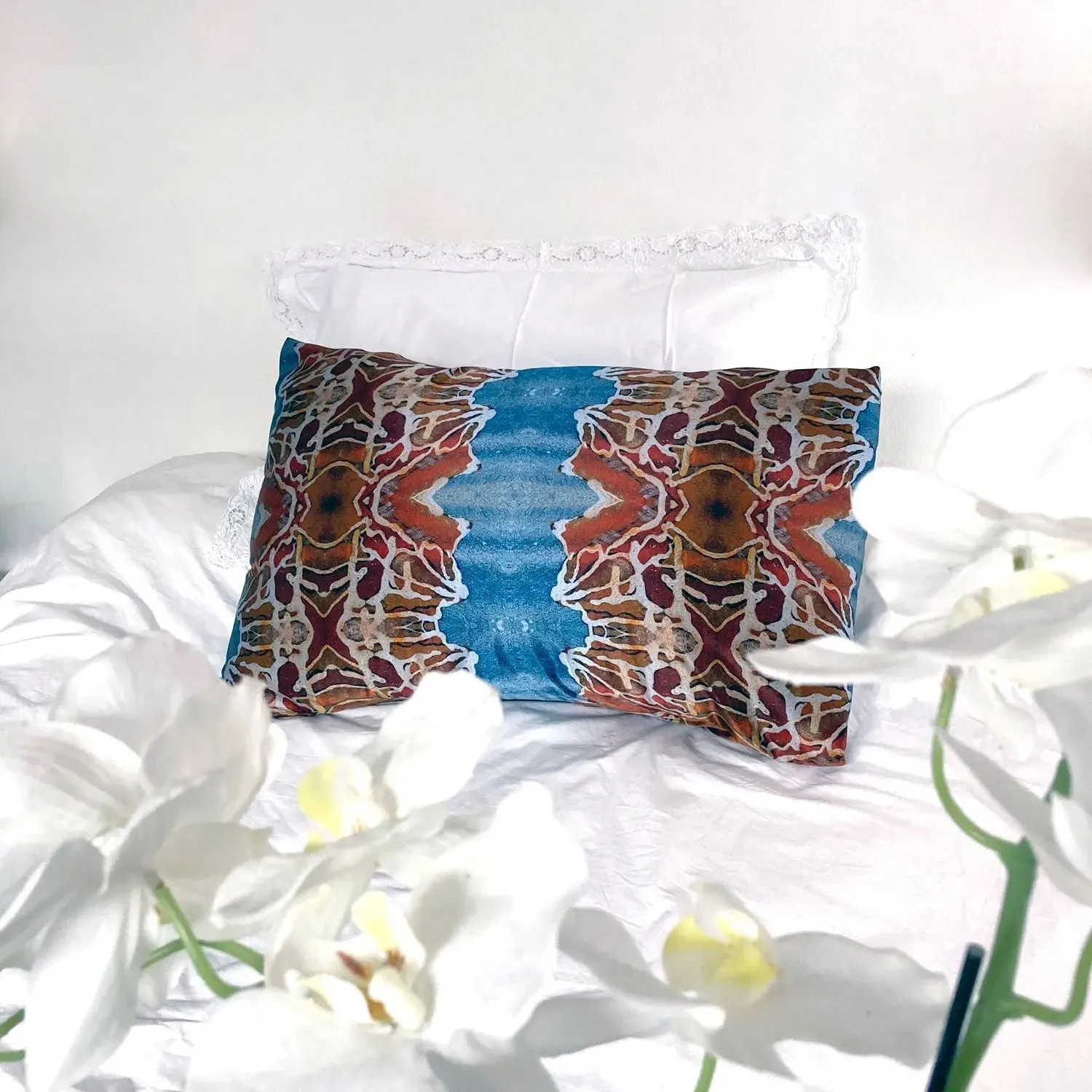 Orange and Blue Silk Pillowcase
