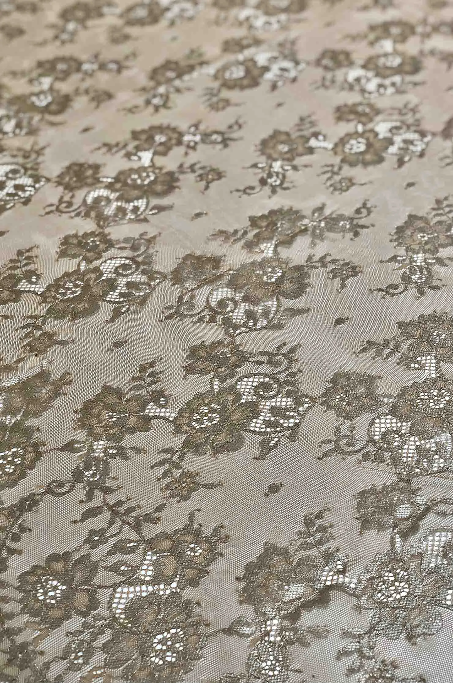 Peach/Metallic Silver French Plain Lace FLP-001/18 Fabric