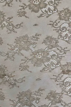 Peach/Metallic Silver French Plain Lace FLP-001/18 Fabric