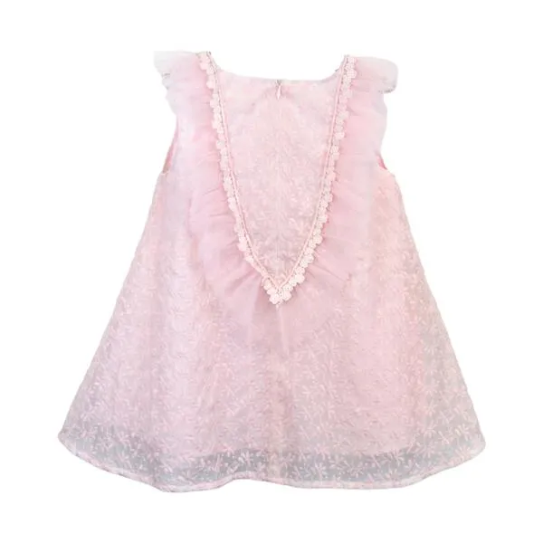 Pink Floral Embroidery Bib Dress