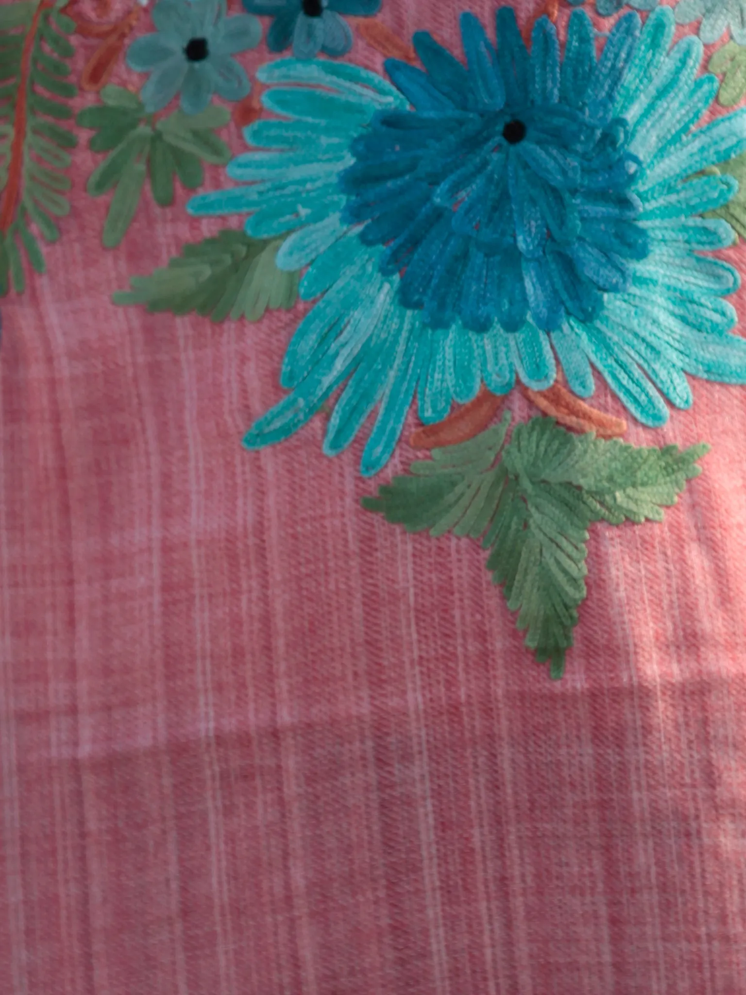 Pink Sky Blue Green Aari Embroidered Short Kashmere Kaftan  - K11K024