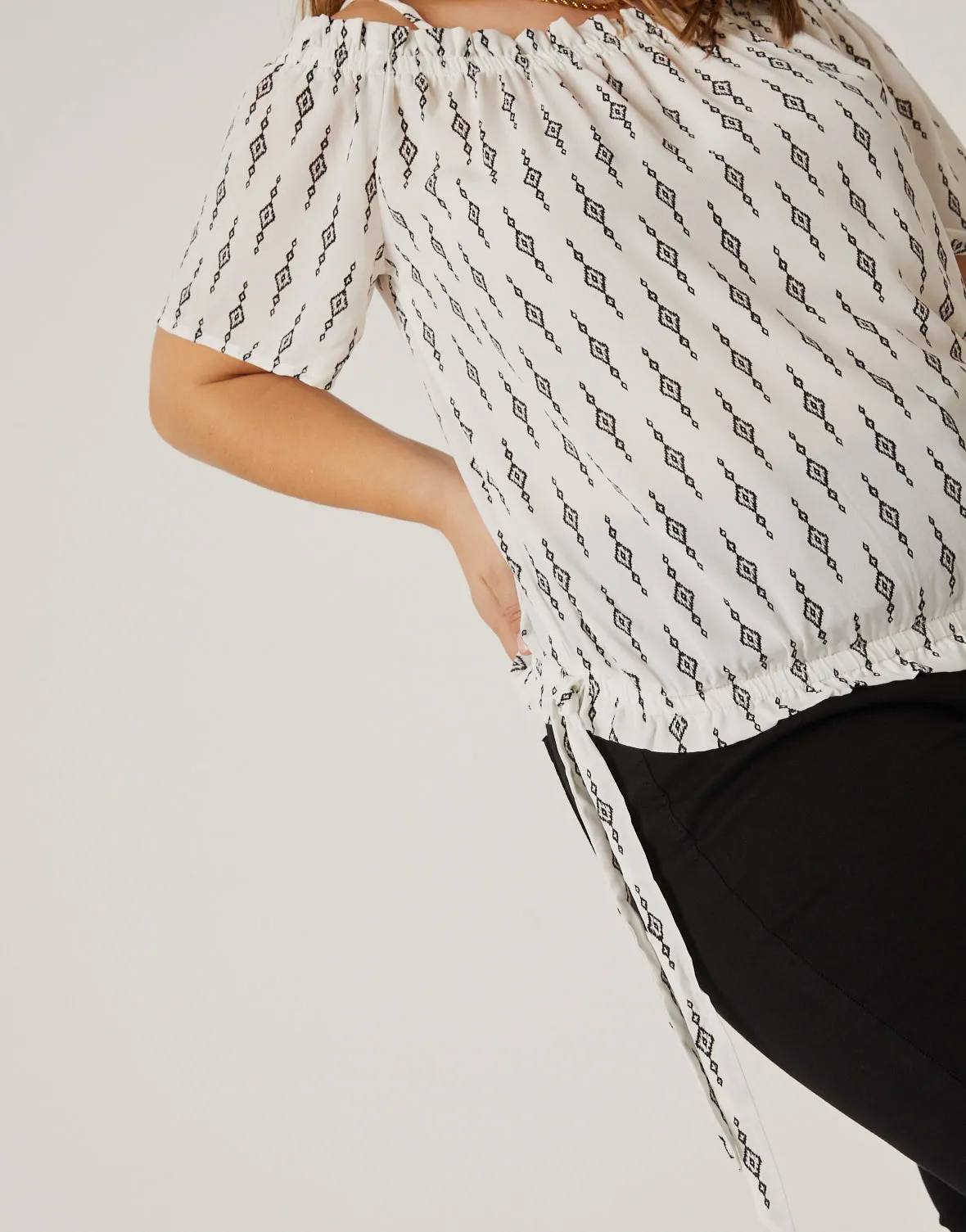Plus Size Printed Pattern Off Shoulder Top