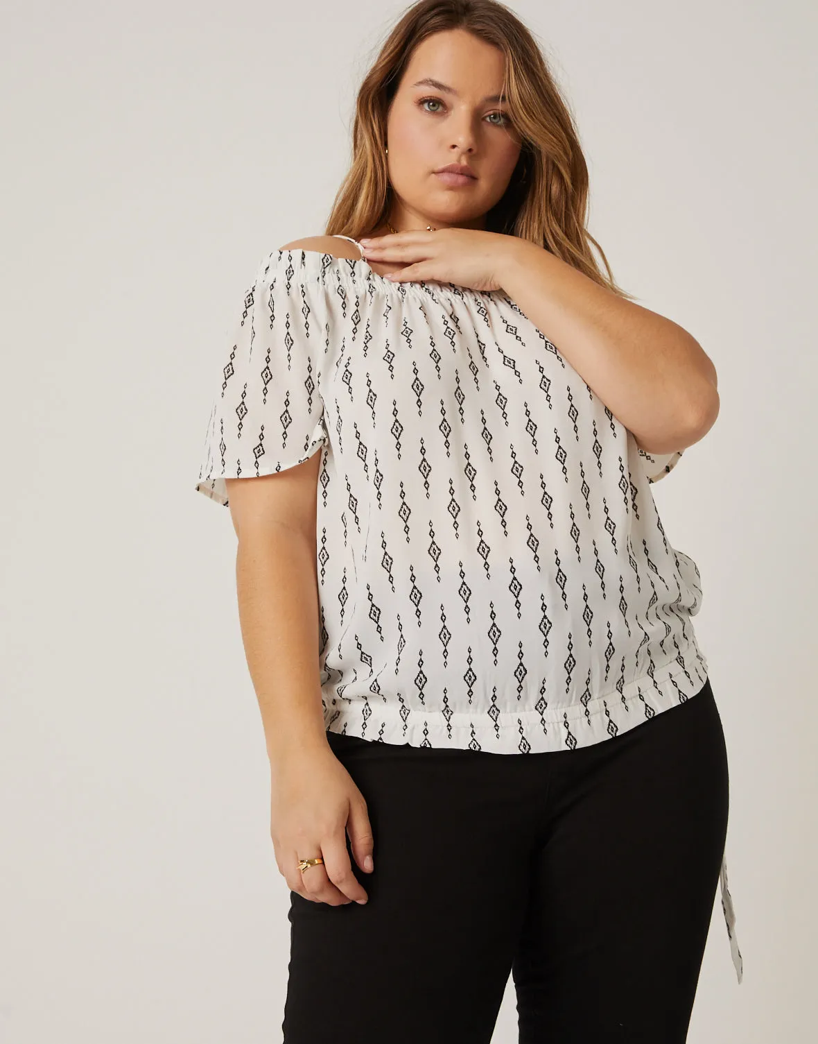Plus Size Printed Pattern Off Shoulder Top