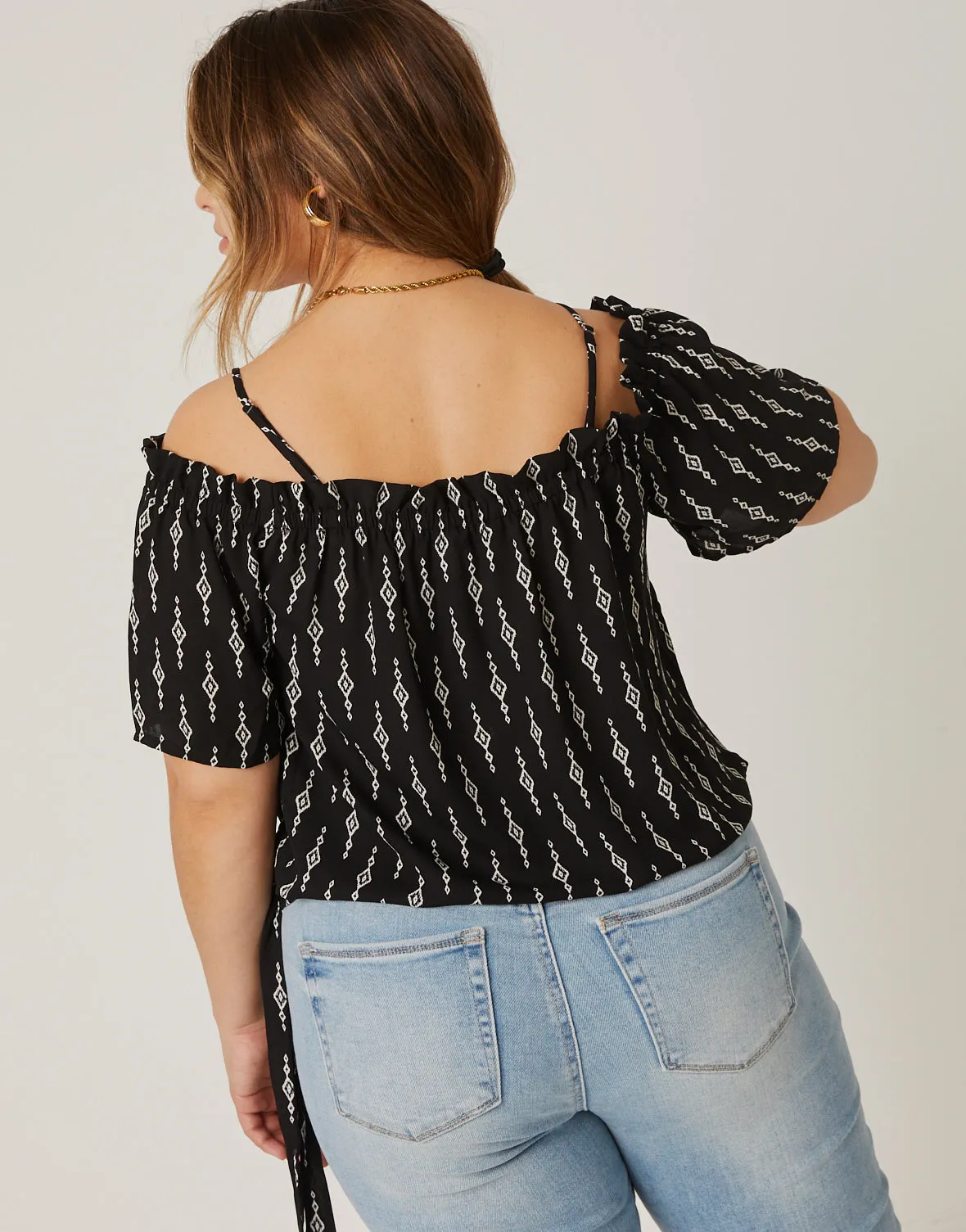 Plus Size Printed Pattern Off Shoulder Top