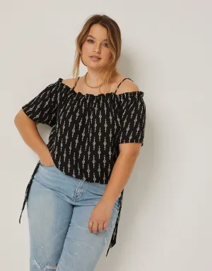 Plus Size Printed Pattern Off Shoulder Top