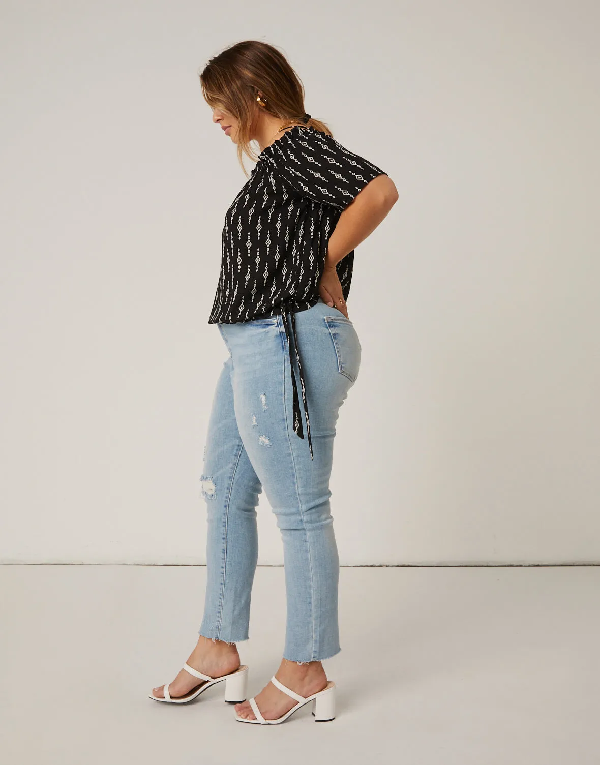 Plus Size Printed Pattern Off Shoulder Top