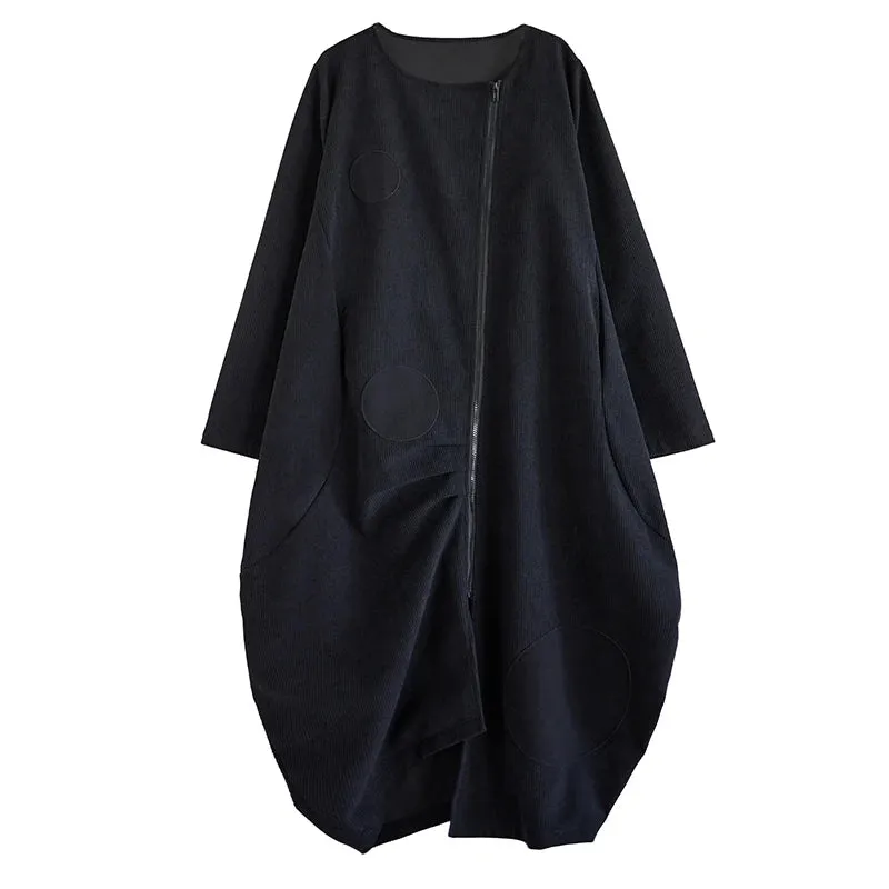 Pre Order:  Off-Center Zipper Loose Dress