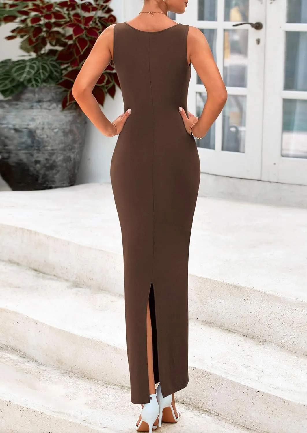 PRETTYGARDEN Women's 2025 Summer Semi Formal Midi Dresses Sleeveless Ruched Bodycon Long Elegant Cocktail Wedding Guest Dress