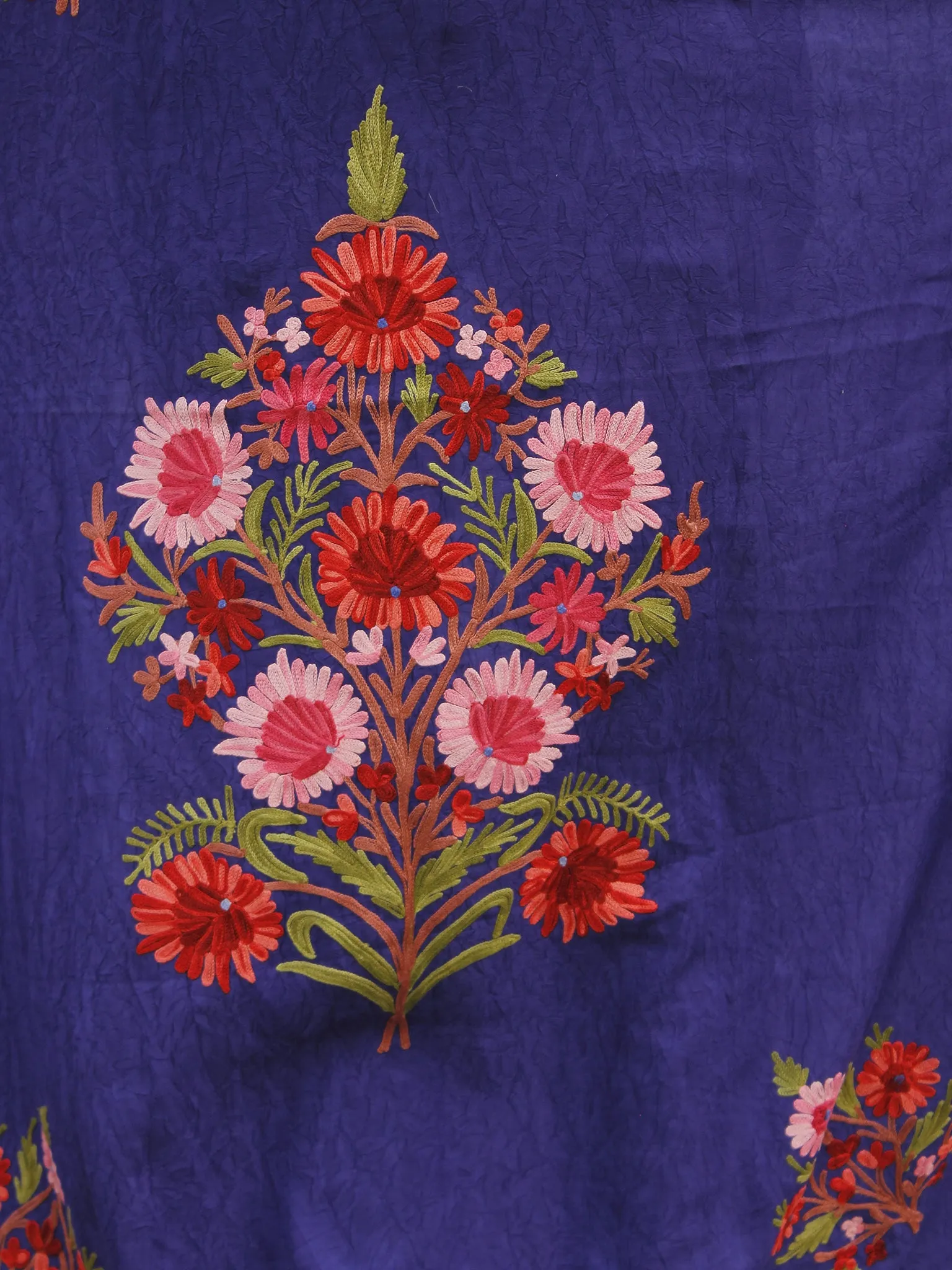 Purple Peach Pink Aari Embroidered Long Kashmere Free Size Kaftan in Crushed Cotton - K11K021