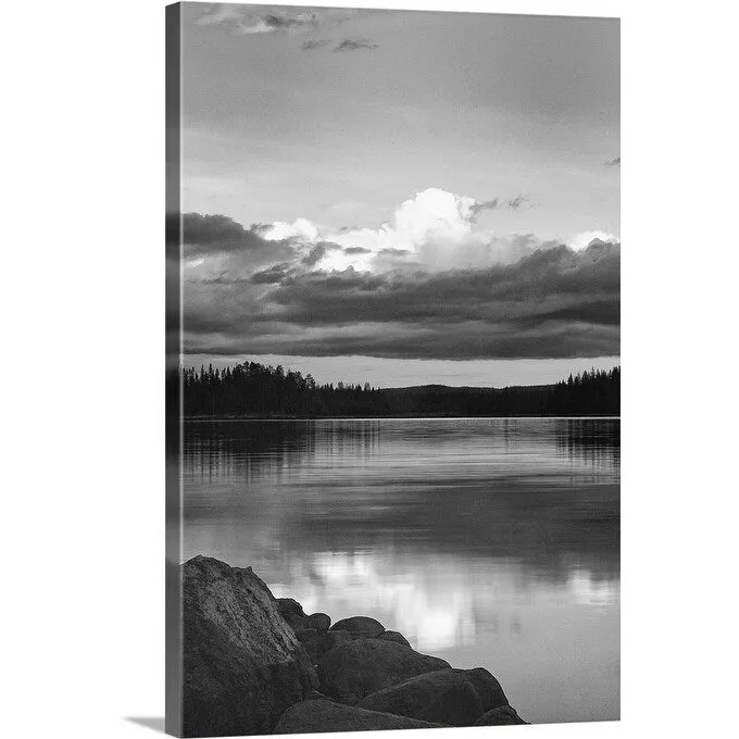 "Black and White Lake Reflection" Canvas Wall Art