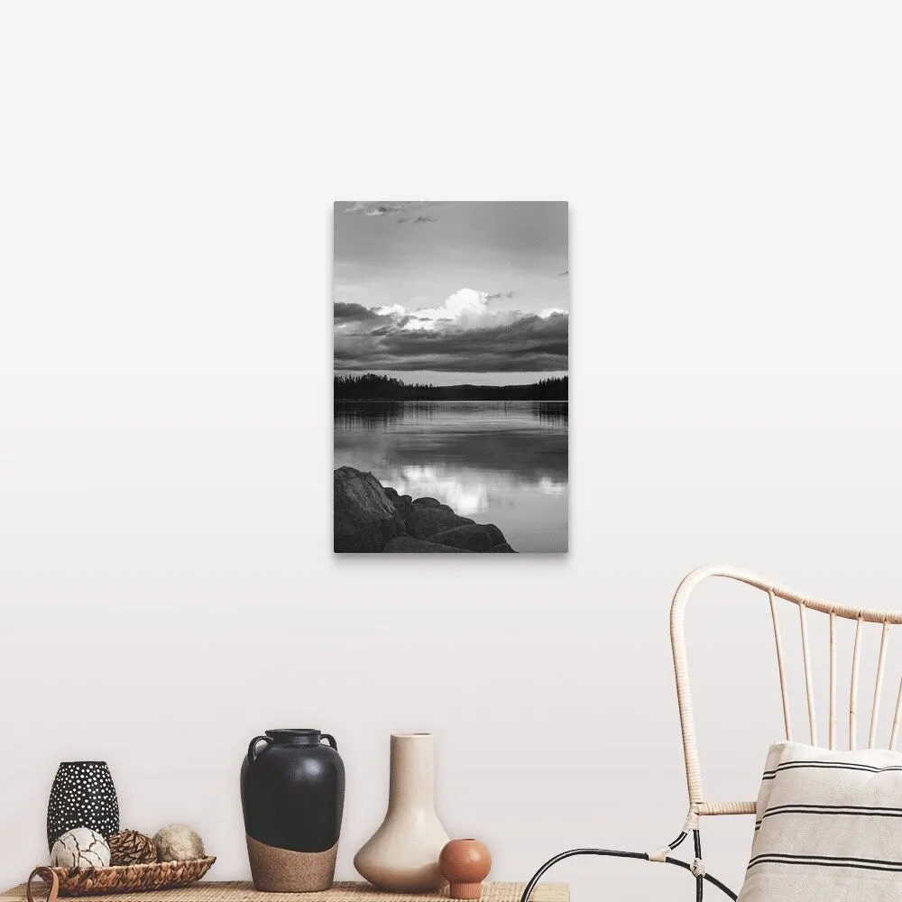 "Black and White Lake Reflection" Canvas Wall Art