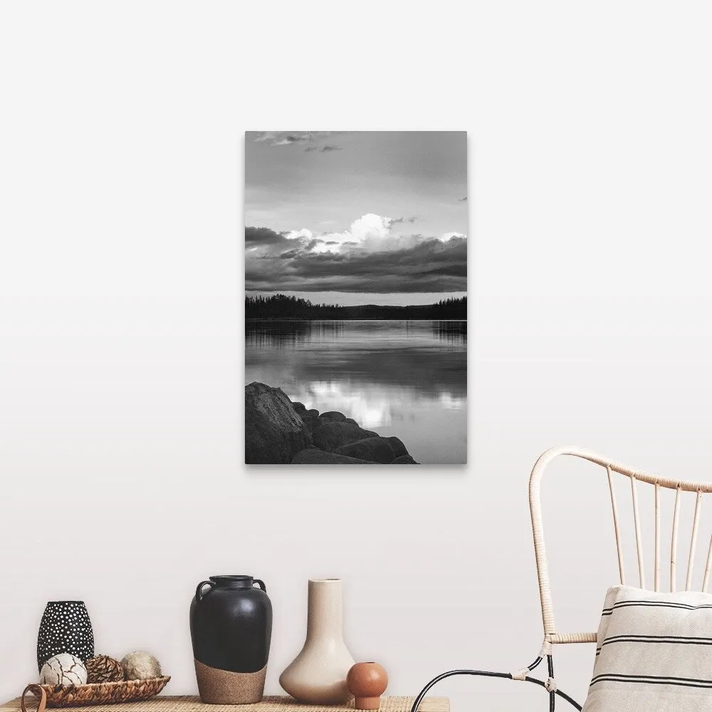 "Black and White Lake Reflection" Canvas Wall Art