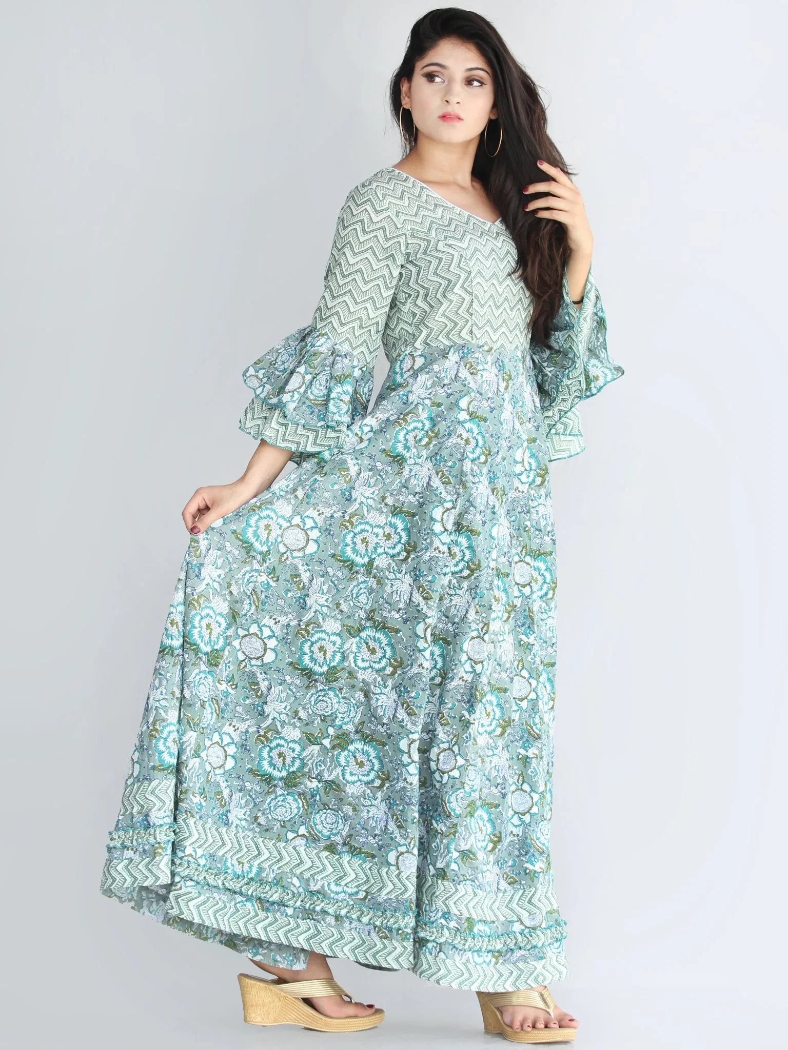 Raima - Hand Block Printed Panel Long Dress - D420F2246