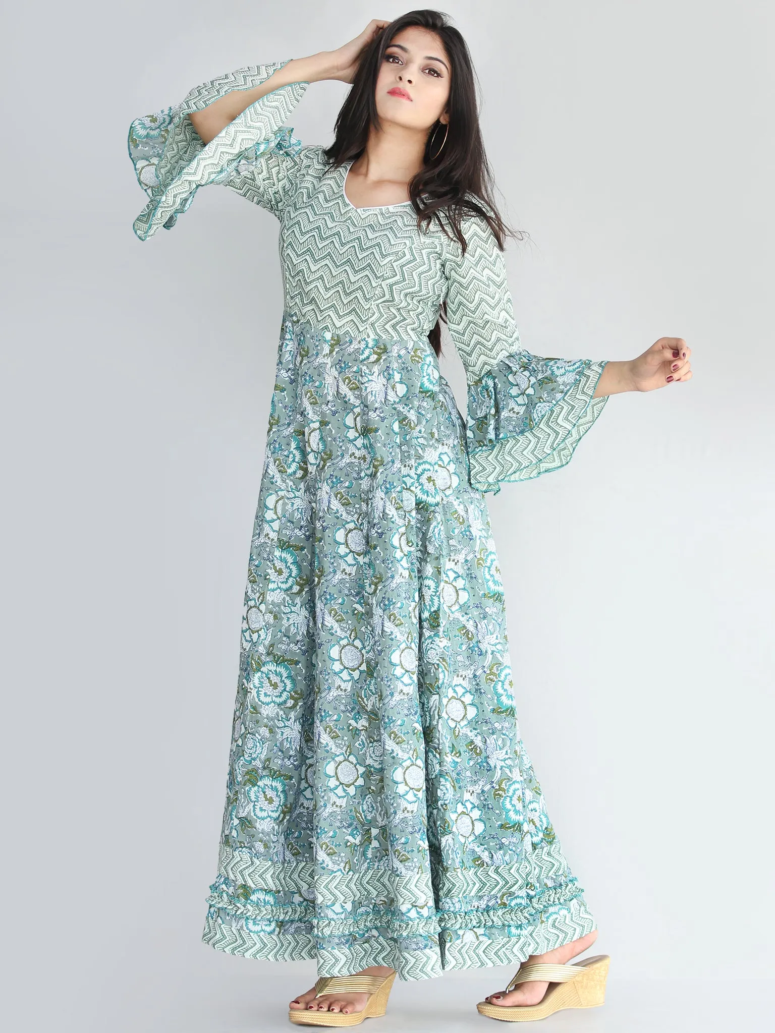 Raima - Hand Block Printed Panel Long Dress - D420F2246